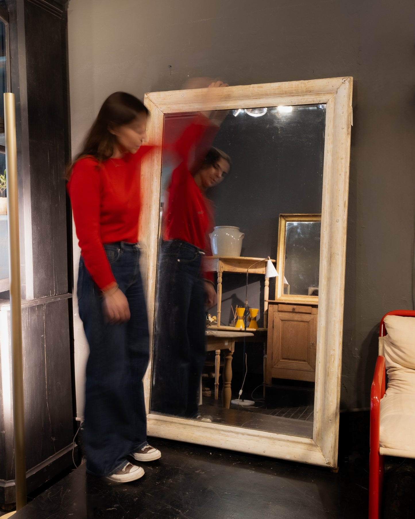 Espejo XL con pátina blanca