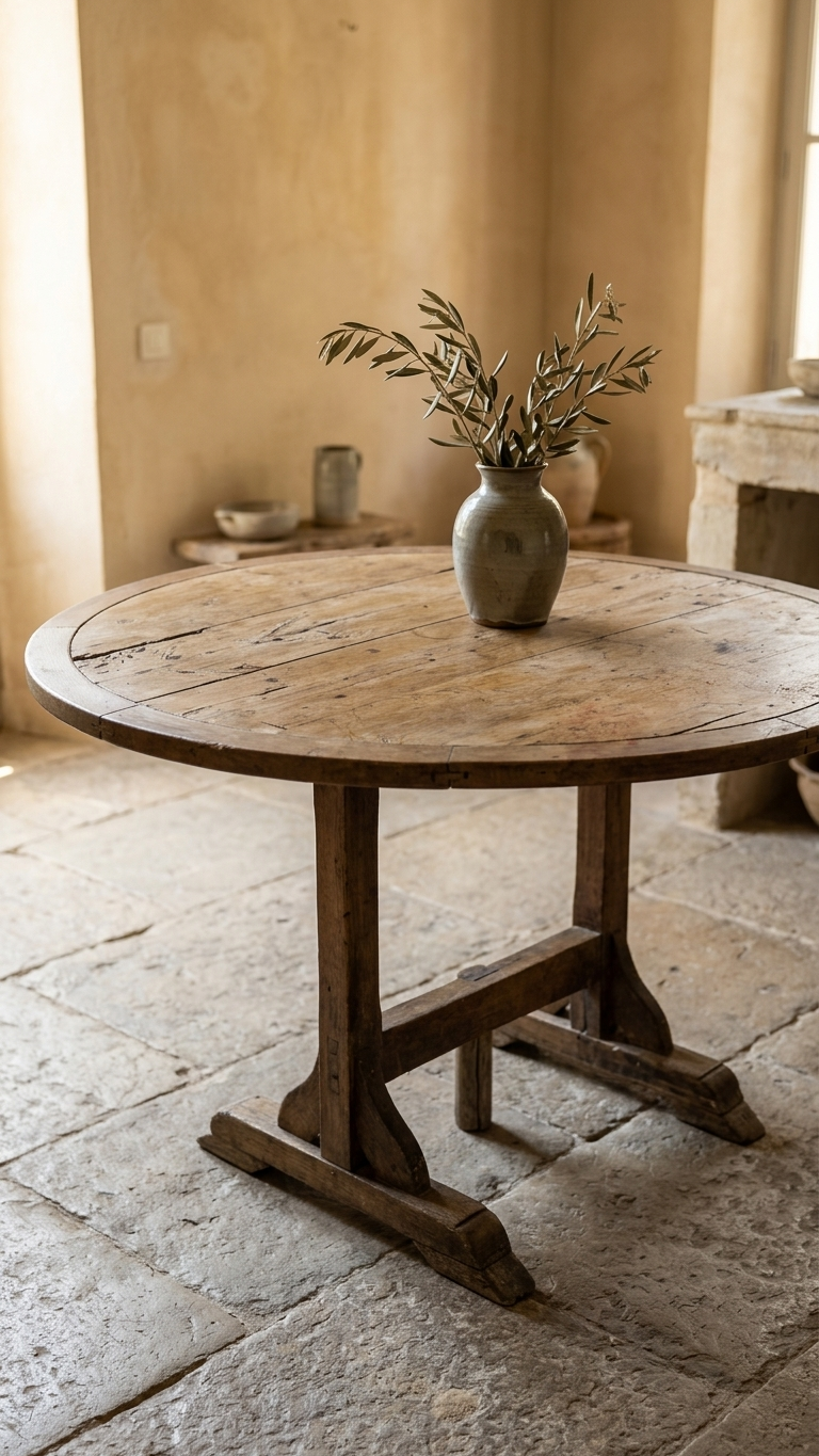 Mesa de vendimia francesa redonda